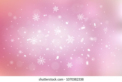 Light Pink vector layout with bright snowflakes. Snow on blurred abstract background with gradient. The pattern can be used for new year ad, booklets.