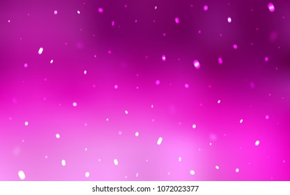 Light Pink vector layout with bright snowflakes. Snow on blurred abstract background with gradient. The pattern can be used for new year leaflets.