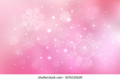 Light Pink vector layout with bright snowflakes. Decorative shining illustration with snow on abstract template. The pattern can be used for new year leaflets.