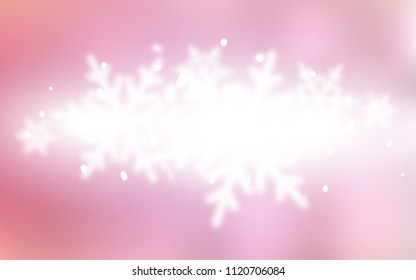 Light Pink vector layout with bright snowflakes. Decorative shining illustration with snow on abstract template. The pattern can be used for new year leaflets.