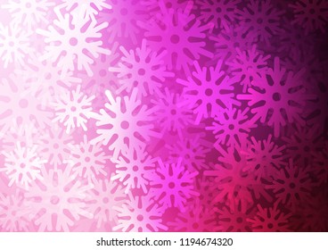 Light Pink vector layout with bright snowflakes. Decorative shining illustration with snow on abstract template. The template can be used as a new year background.
