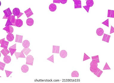 Light Pink vector layout with circles, lines, rectangles. Circles, lines, rhombus with colorful gradient. Pattern for commercials.