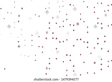 Light Pink vector layout with elements of cards. Illustration with set of hearts, spades, clubs, diamonds. Pattern for booklets, leaflets of gambling houses.