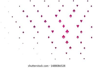 Light Pink vector layout with elements of cards. Shining illustration with hearts, spades, clubs, diamonds. Smart design for your business advert of casinos.