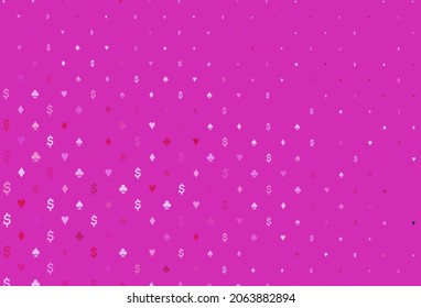 Light pink vector layout with elements of cards. Colorful gradient with signs of hearts, spades, clubs, diamonds. Template for business cards of casinos.