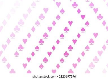 Light Pink vector layout with elements of cards. Colored illustration with hearts, spades, clubs, diamonds. Smart design for your business advert of casinos.