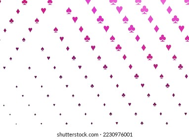 Light Pink vector layout with elements of cards. Shining illustration with hearts, spades, clubs, diamonds. Pattern for ads of parties, events in Vegas.