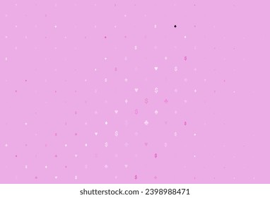 Light pink vector layout with elements of cards. Colored illustration with hearts, spades, clubs, diamonds. Template for business cards of casinos.