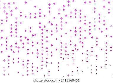 Light Pink vector layout with elements of cards. Shining illustration with hearts, spades, clubs, diamonds. Design for ad, poster, banner of gambling websites.