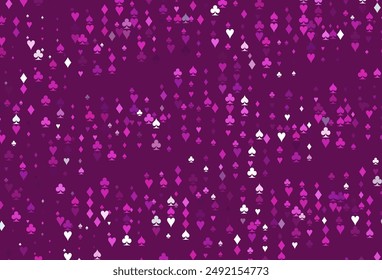 Light Pink vector layout with elements of cards. Colorful gradient with signs of hearts, spades, clubs, diamonds. Pattern for booklets, leaflets of gambling houses.