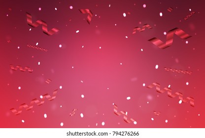 Light Pink vector layout with festival confetti. Beautiful colored illustration with ribbon in celebration style. The pattern can be used for new year ad, booklets.