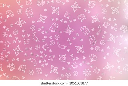 Light Pink vector layout with restaurant food. Illustration with set of fresh food in doodle style. Template for meal cooking in kitchen.