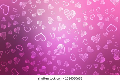 Light Pink vector layout with sweet hearts. Hearts on blurred abstract background with colorful gradient. Pattern can be used for valentine's ad, booklets.