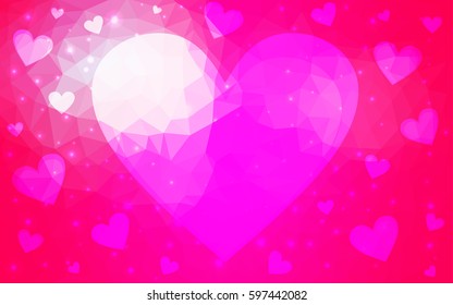 Light Pink vector love background with heart. Paper note. Valentine's greeting polygonal card. Triangular illustration for your business. Stock template for your design.
