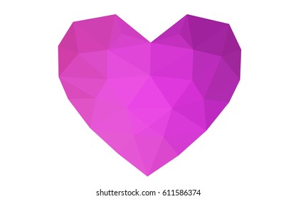 Light Pink vector love background with heart. Paper note. Valentine's greeting polygonal card. Triangular illustration for your business. Stock template for your design.