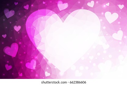 Light Pink vector love background with heart. Paper note. Valentine's greeting polygonal card. Triangular illustration for your business. Stock template for your design.