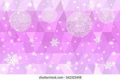 Light Pink vector low poly crystal background with snowflakes. Polygon christmas design pattern . Low poly illustration of New Year celebration.