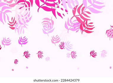 Light Pink vector natural artwork with leaves. Shining colored illustration with leaves in doodle style. A new texture for your wallpaper design.