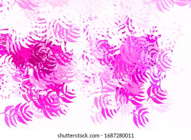 Light Pink vector natural background with leaves. Shining colored illustration with leaves in doodle style. Elegant pattern for your brand book.