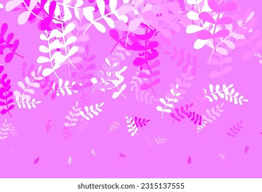 Light Pink vector natural background with leaves. New colorful illustration in doodle style with leaves. Colorful pattern for kid's books.