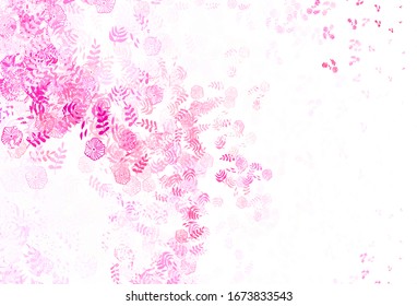 Light Pink vector natural pattern with leaves. Sketchy doodles with leaves on blurred background. New template for your design.