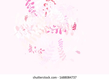 Light Pink vector natural pattern with leaves. A vague abstract illustration with leaves in doodles style. Textured pattern for websites, banners.