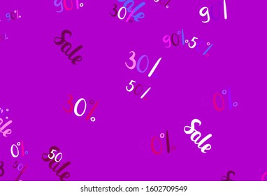 Light Pink vector pattern with 30, 50, 90 percentage signs. Gradient illustration with discount signs on white backdrop. Backdrop for mega promotions, discounts.