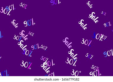 Light Pink vector pattern with 30, 50, 90 percentage signs. Shining colorful illustration with isolated selling prices. Design for business ads, commercials.