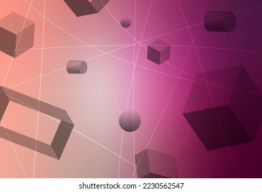 Light Pink vector pattern with 3D cubes, cylinders, spheres, rectangles. Colorful illustration with geometric design. Wallpaper for a cell phone.