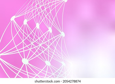 Light Pink vector pattern with artificial intelligence network. Colored AI structure with gradient lines and dots. Template for ads of intellect, innovations.