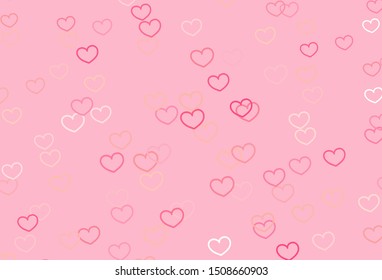 Light Pink vector pattern with colorful hearts. Blurred decorative design in doodle style with hearts. Pattern for marriage gifts, congratulations.