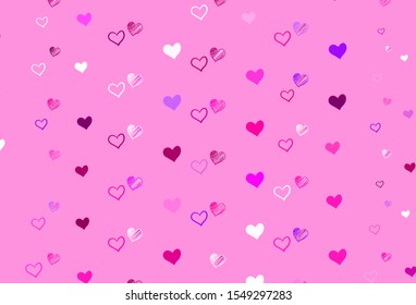 Light Pink vector pattern with colorful hearts. Beautiful colored illustration with hearts in celebration style. Pattern for valentine's ad, booklets.