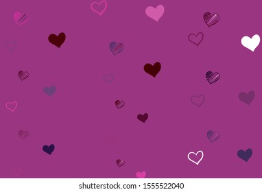 Light Pink vector pattern with colorful hearts. Blurred decorative design in doodle style with hearts. Pattern for marriage gifts, congratulations.