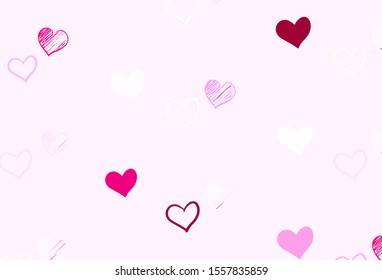 Light Pink vector pattern with colorful hearts. Illustration with hearts in love concept for valentine's day. Template for Valentine's greeting postcards.