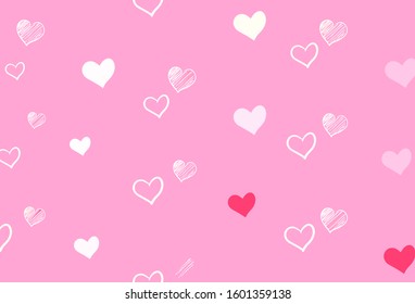 Light Pink vector pattern with colorful hearts. Blurred decorative design in doodle style with hearts. Pattern for carnival, festival romantic leaflets.