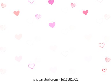Light Pink vector pattern with colorful hearts. Decorative shining illustration with hearts on abstract template. Pattern for carnival, festival romantic leaflets.