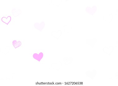 Light Pink vector pattern with colorful hearts. Decorative shining illustration with hearts on abstract template. Pattern for marriage gifts, congratulations.