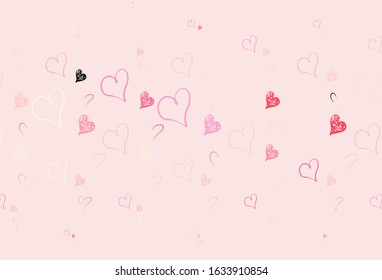 Light Pink vector pattern with colorful hearts. Decorative design with hearts in simple style . Pattern for carnival, festival romantic leaflets.