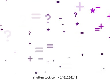 Light Pink vector pattern with Digit symbols. Abstract illustration with colored algebra signs. Pattern for school, grammar websites.