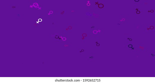 Light Pink vector pattern with feminism elements. Illustration with signs of women's strength and power. Elegant background for websites.