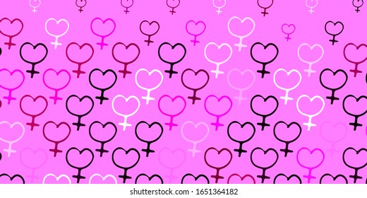 Light Pink vector pattern with feminism elements. Simple design in abstract style with women’s rights activism. Best design to show the power of women.