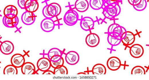 Light Pink vector pattern with feminism elements. Colorful feminism symbols with a gradient in modern style. Simple design for your web site.