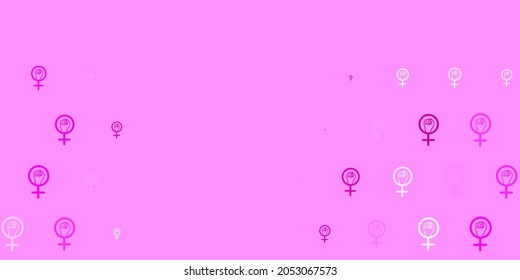 Light Pink vector pattern with feminism elements. Illustration with signs of women strength and power. Elegant design for wallpapers.