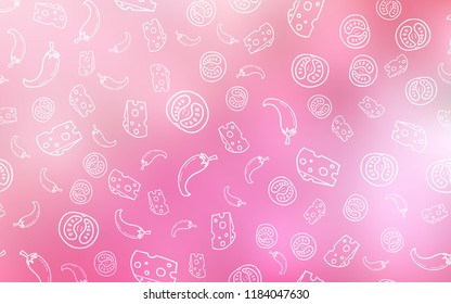 Light Pink vector pattern with fresh ingredients. Illustration with set of fresh food in doodle style. Pattern for ad, booklets, leaflets of restaurants.