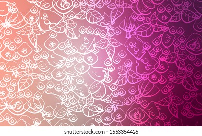 Light Pink vector pattern with fresh ingredients. Beautiful colored illustration with food in doodle style. Template for meal cooking in kitchen.