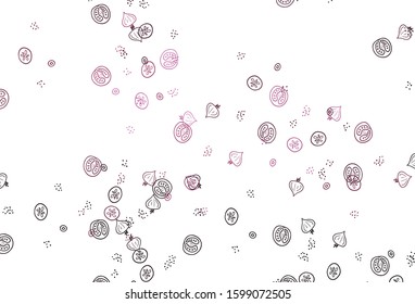 Light Pink vector pattern with fresh ingredients. Illustration with set of fresh food in doodle style. Template for meal cooking in kitchen.