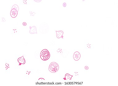 Light Pink vector pattern with fresh ingredients. Colorful decorative design of snacks in doodle style. Pattern for menu of cafes, bars, restaurants.