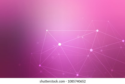 Light Pink vector pattern with spheres, triangles. Design with connection of dots and lines on colorful background. Pattern can be used for ads, leaflets.
