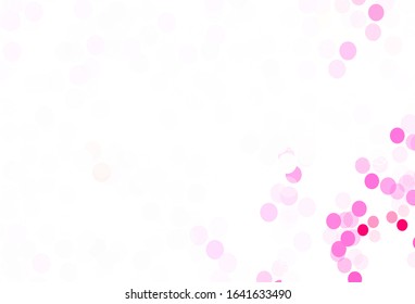 Light Pink vector pattern with spheres. Glitter abstract illustration with blurred drops of rain. Design for poster, banner of websites.