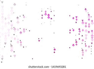Light Pink vector pattern with symbol of cards. Glitter abstract sketch with isolated symbols of playing cards. Pattern for ads of parties, events in Vegas.